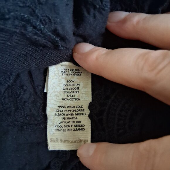 Soft Surroundings Women's 1X Black Knit Tiered Lace Bottom Hem Boho Cardigan - Picture 5 of 12